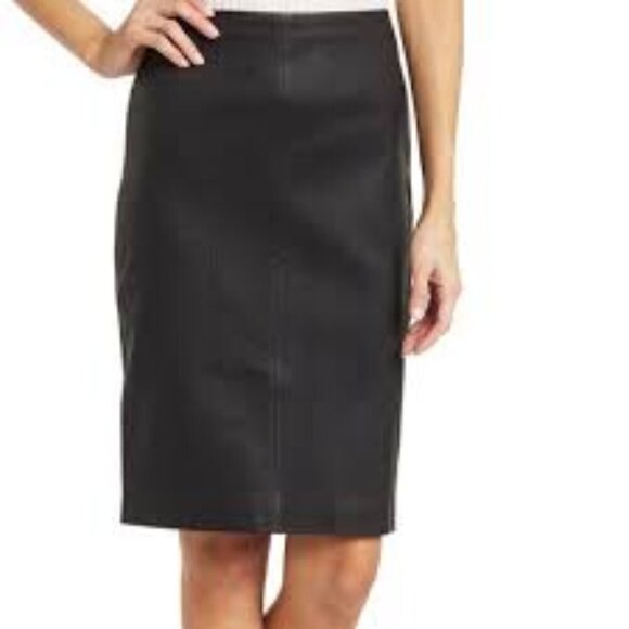 Theory Merino  Wool & Leather Rib Combo Pencil Skirt Size M - Picture 1 of 8